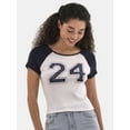 thumbnail image 1 of No Boundaries Graphic Raglan Baby Tee with Short Sleeves, Women's, 1 of 5