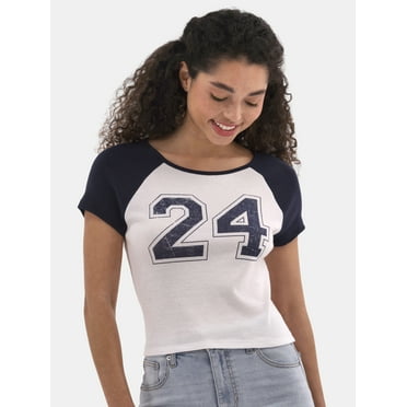 No Boundaries Graphic Raglan Baby Tee with Short Sleeves, Women's