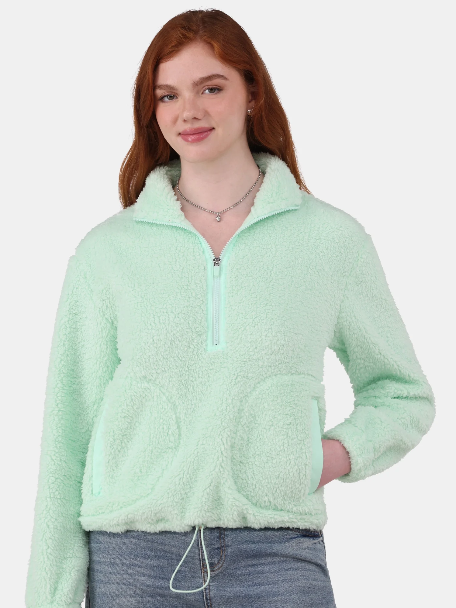 No Boundaries Half Zip Plush Pullover with Pockets, Women's and Women's Plus