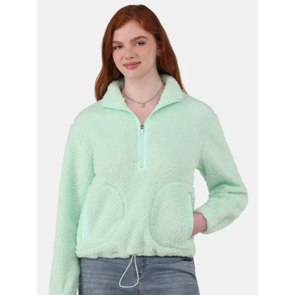 No Boundaries Half Zip Plush Pullover with Pockets, Women's and Women's Plus