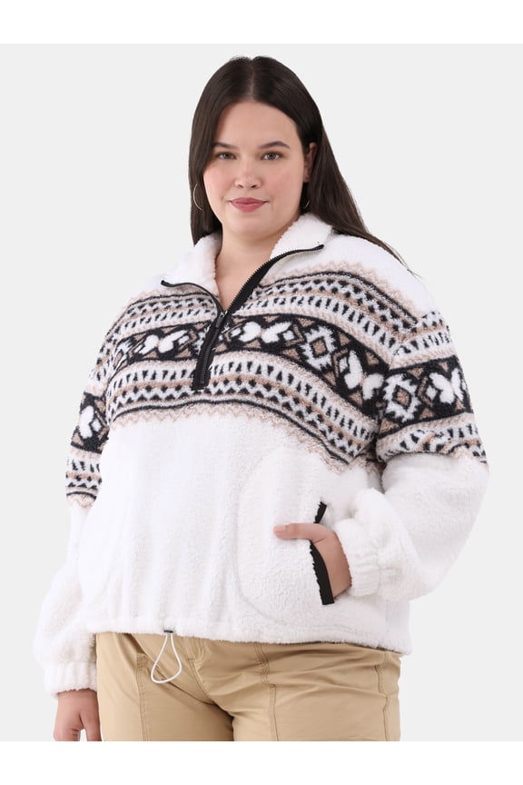 Half Zip Plush Pullover with Pockets, Women's and Women's Plus