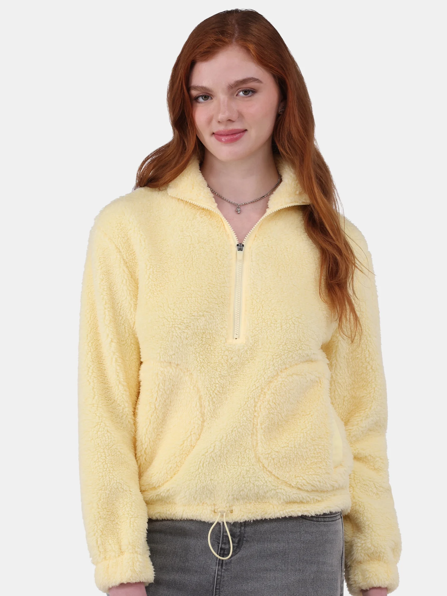 No Boundaries Half Zip Plush Pullover with Pockets, Women's and Women's Plus