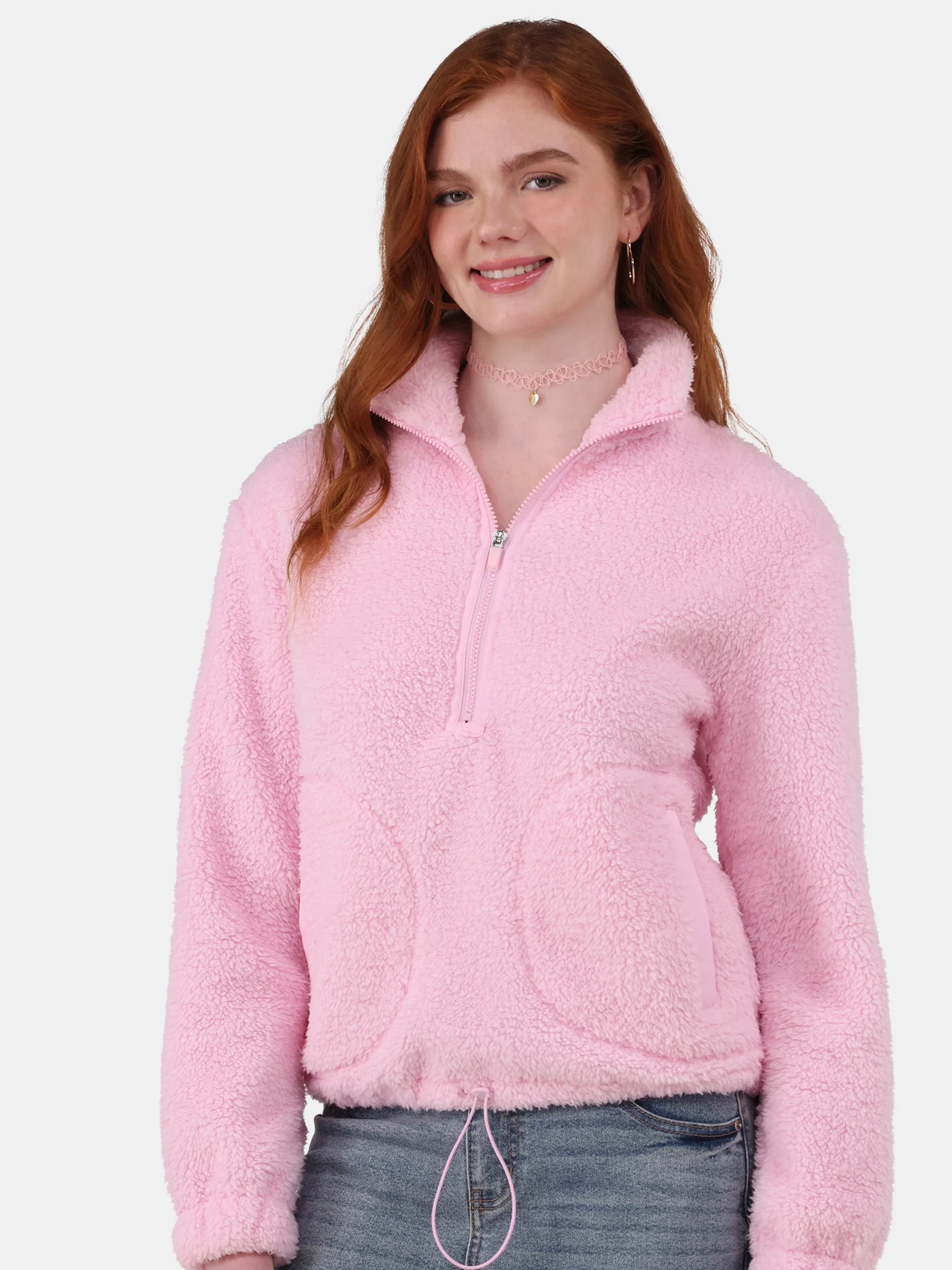 No Boundaries Half Zip Plush Pullover with Pockets, Women's and Women's Plus