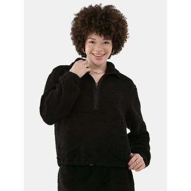 No Boundaries Half Zip Plush Pullover with Pockets, Women's and Women's Plus