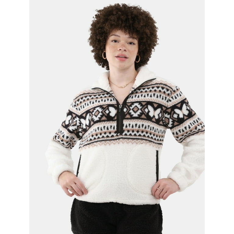 No Boundaries Half Zip Plush Pullover with Pockets Women s and Women s Plus Walmart
