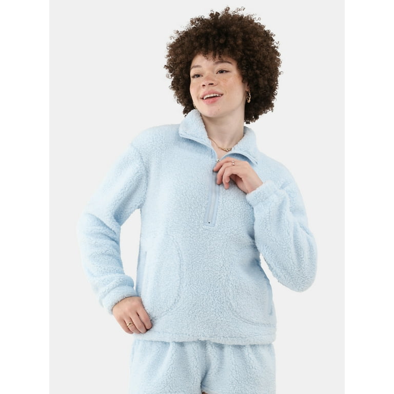 No Boundaries Half Zip Plush Pullover with Pockets Women s and Women s Plus Walmart