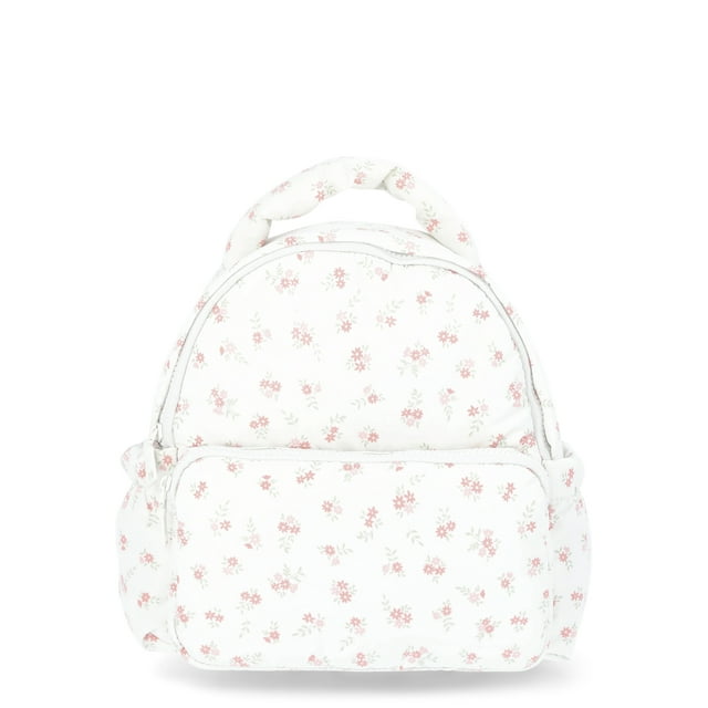 No Boundaries Women’s Hands Free Puffy Mini Backpack, Ivory Floral