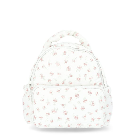 No Boundaries Women’s Hands Free Puffy Mini Backpack, Ivory Floral