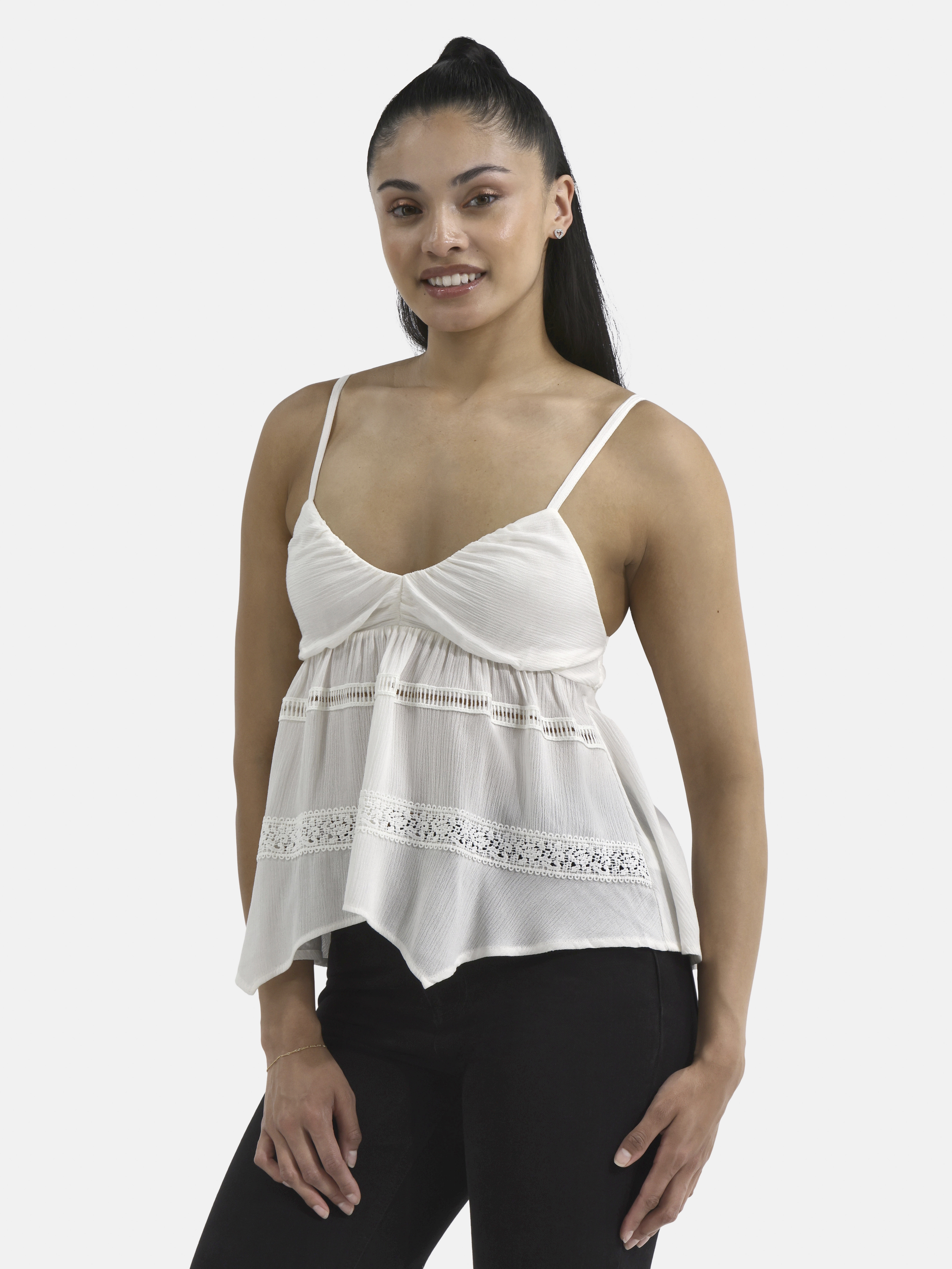 No Boundaries Juniors Hanky Hem Cami Top with Spaghetti