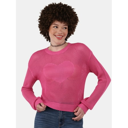 No Boundaries Heart Mesh Pullover, Lightweight, Women's, Sizes XXS-XXL