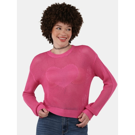 No Boundaries Heart Mesh Pullover, Lightweight, Women's, Sizes XXS-XXL