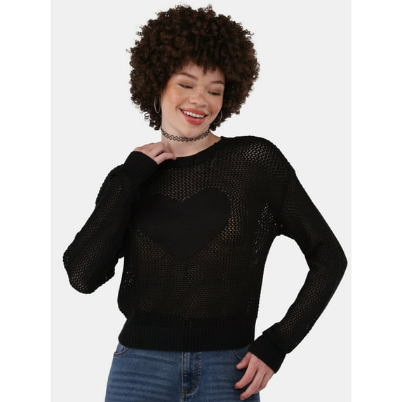 No Boundaries Heart Mesh Pullover, Lightweight, Women's, Sizes XXS-XXL