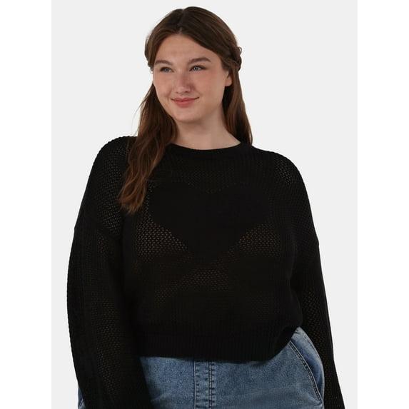 No Boundaries Heart Mesh Pullover, Lightweight, Women's Plus