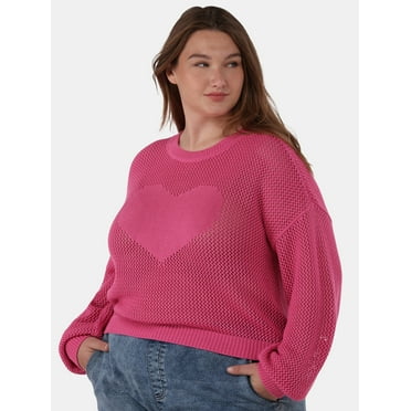 No Boundaries Heart Mesh Pullover, Lightweight, Women's Plus