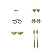 NO BOUNDARIES Gold-Tone Multi Earring Set with Studs and Mini Hoops and Drops, 6-Pairs, Women’s