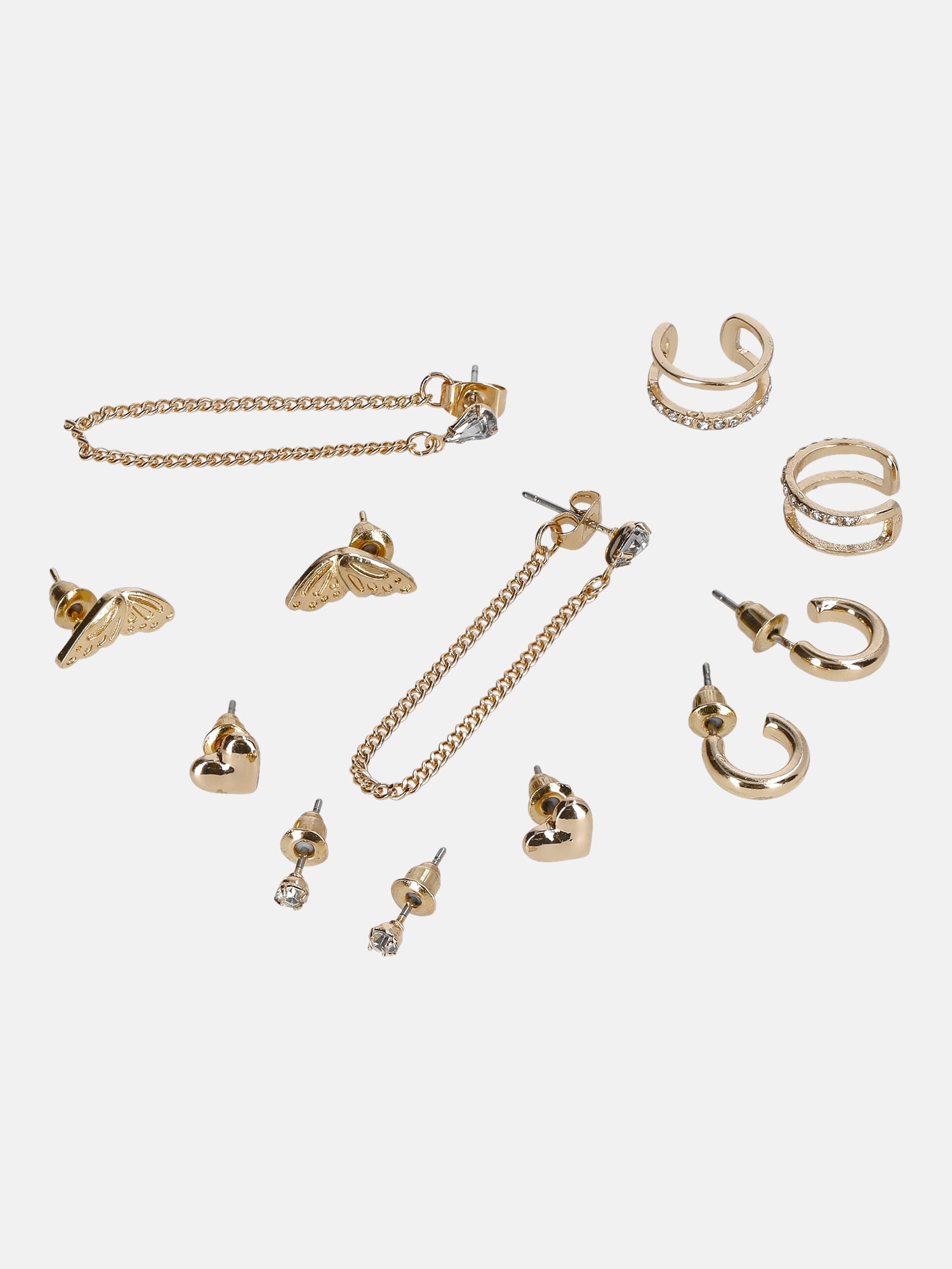 No Boundaries Gold-Tone Heart and Butterfly Hoops and Studs Earrings, 6-Pack, Women's