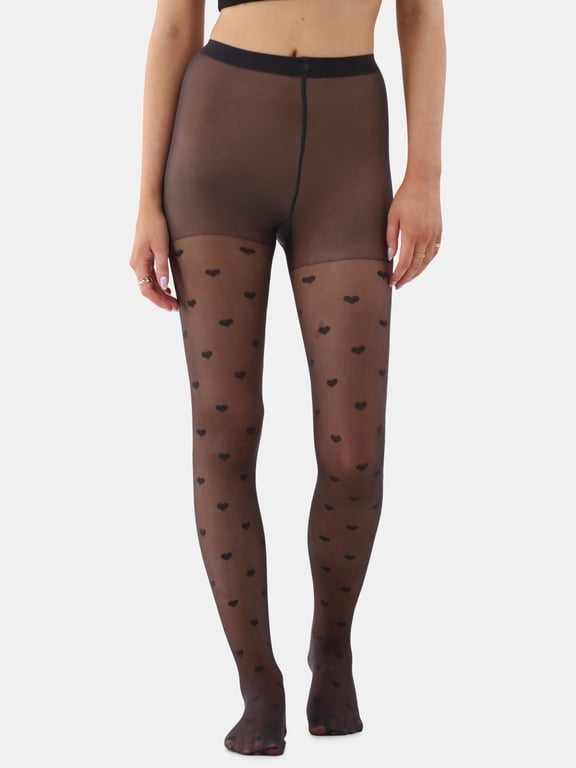 Hearts Pattern Tights for Women, Sizes S-3XL