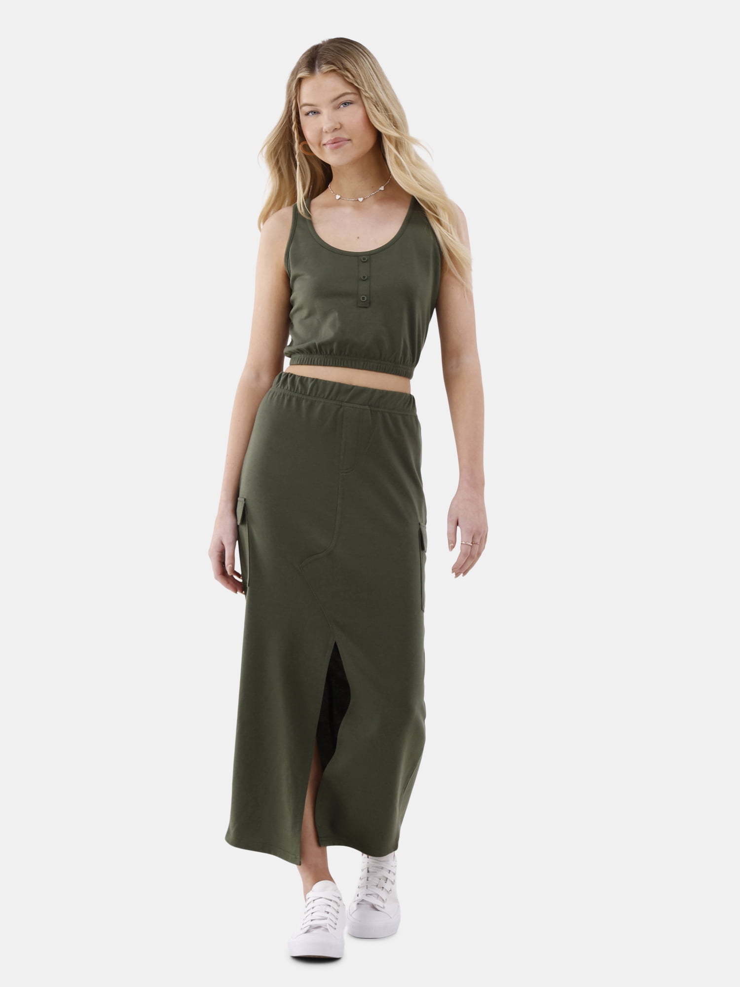 No Boundaries Henley Tank and Maxi Skirt Set, Women’s and Women's Plus