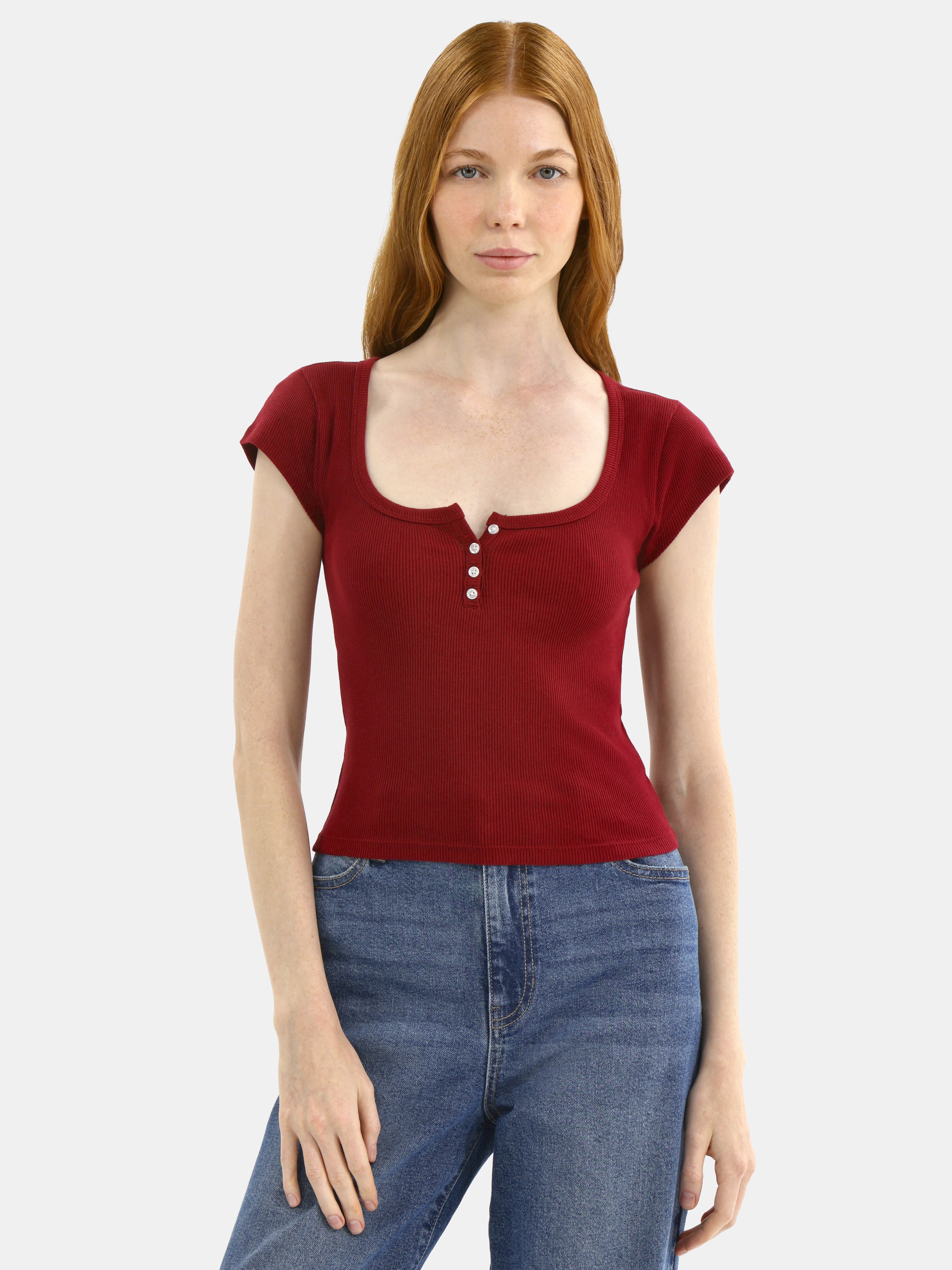No Boundaries Cotton Henley Tee, Women's