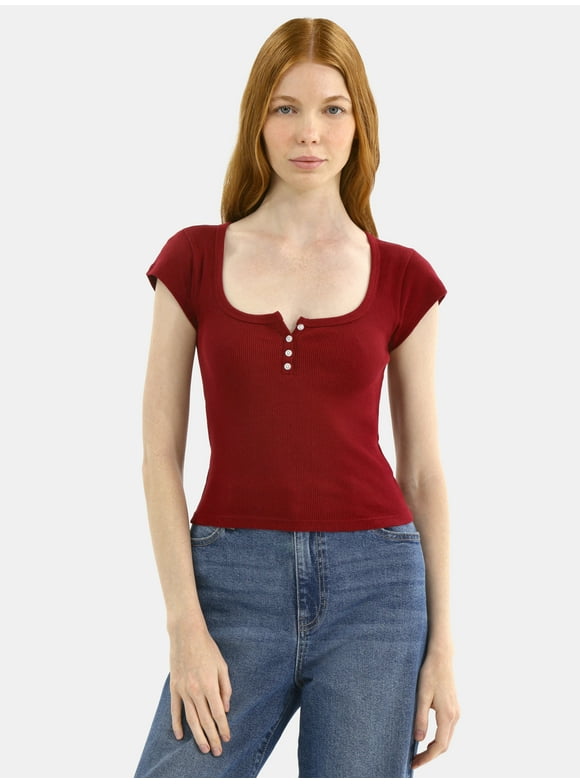 Cotton Henley Tee, Women's