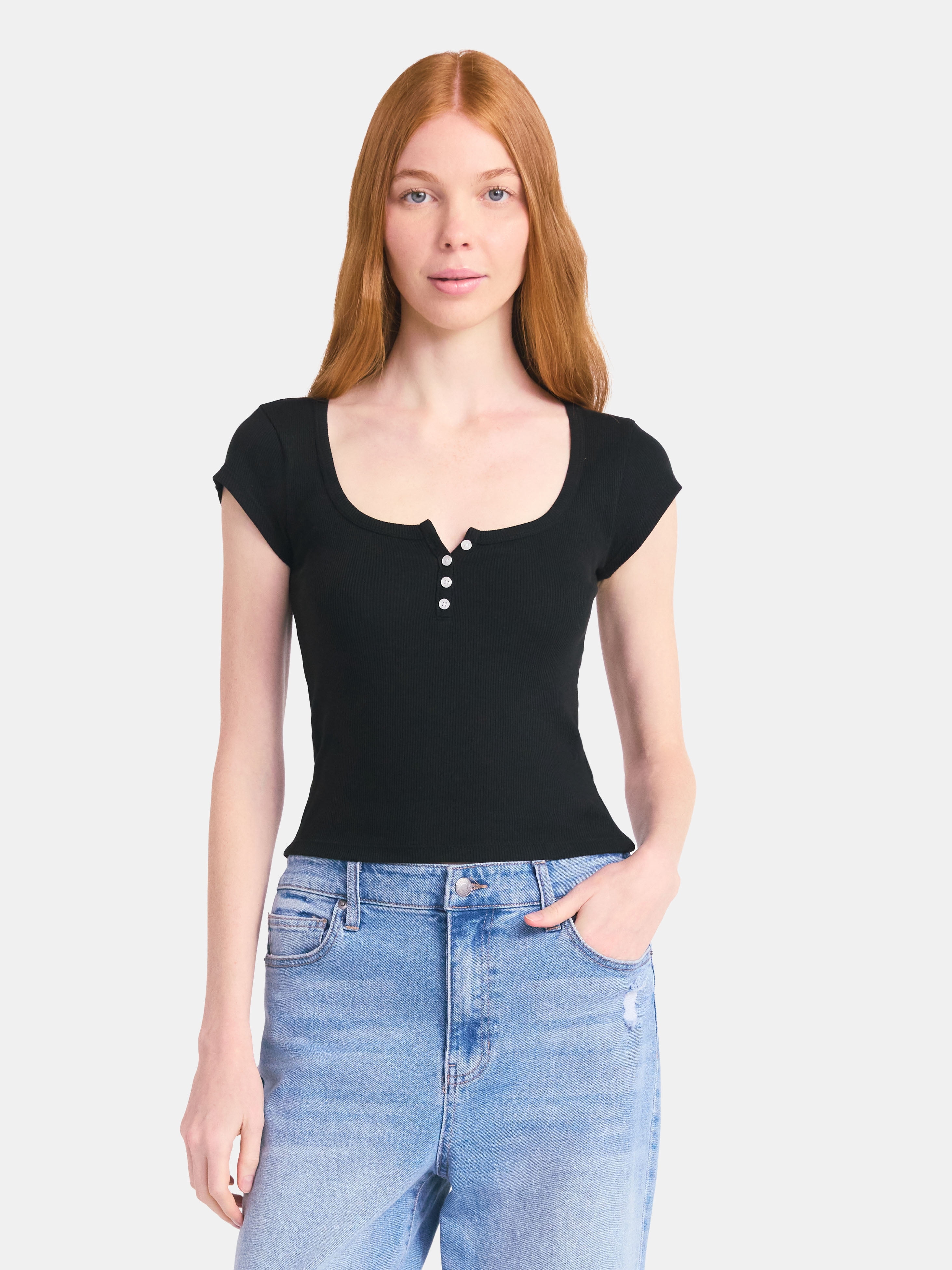 No Boundaries Cotton Henley Tee, Women's