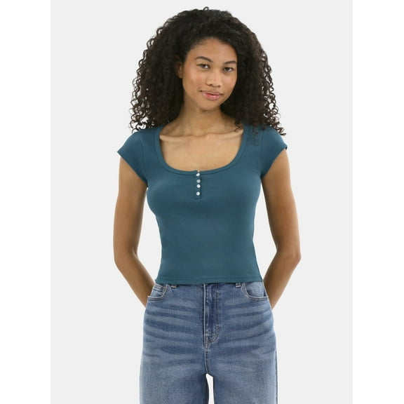 No Boundaries Cotton Henley Tee, Women's