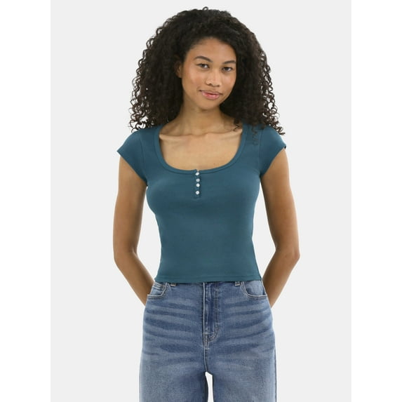 No Boundaries Cotton Henley Tee, Women's