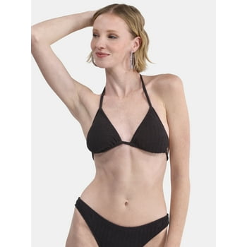 No Boundaries Herringbone Crinkle Triangle Bikini Top, Women's