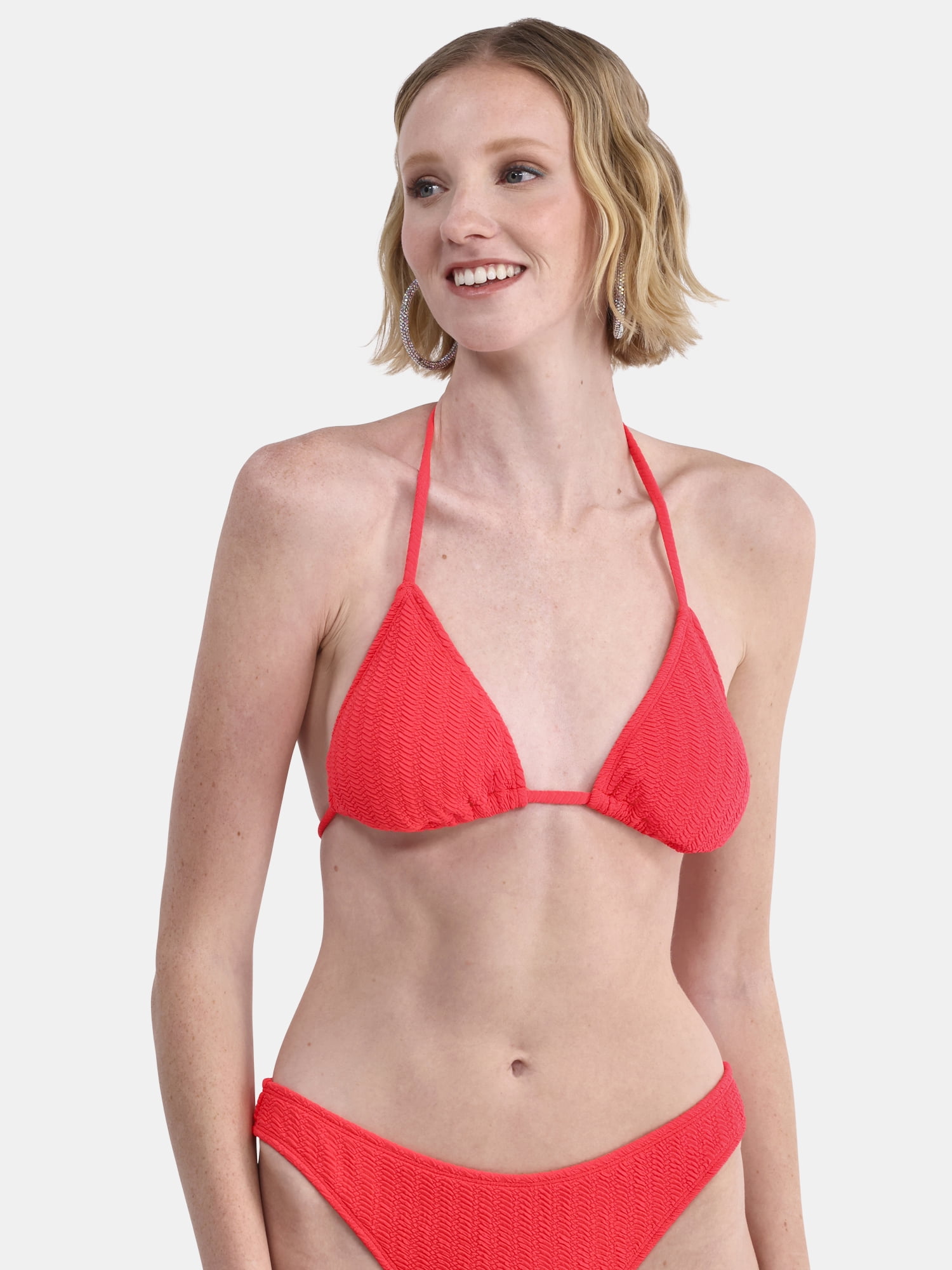 No Boundaries Herringbone Crinkle Triangle Bikini Top, Women's