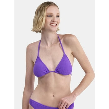 No Boundaries Herringbone Crinkle Triangle Bikini Top, Women's