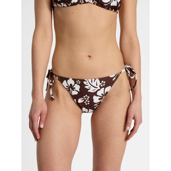 No Boundaries Hibiscus Printed Side Tie Bikini Bottoms, Women’s
