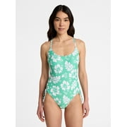 No Boundaries Hibiscus Printed One-Piece Swimsuit, Women’s