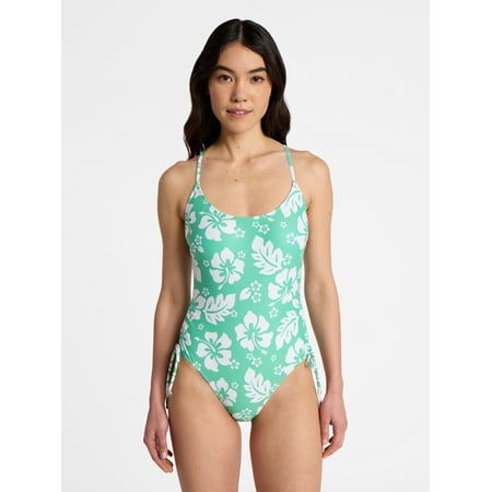 No Boundaries Hibiscus Printed One-Piece Swimsuit, Women’s
