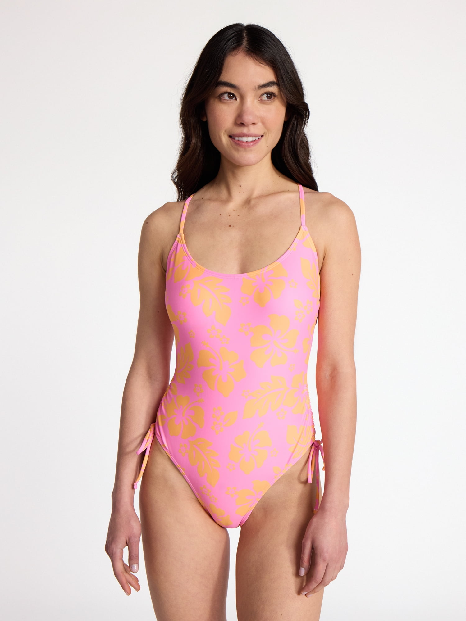 No Boundaries Hibiscus Printed One-Piece Swimsuit, Women’s