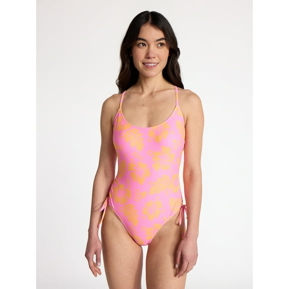 No Boundaries Hibiscus Printed One-Piece Swimsuit, Women’s