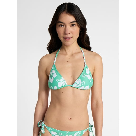 No Boundaries Hibiscus Printed Triangle Bikini Top, Women’s XXS-XXL