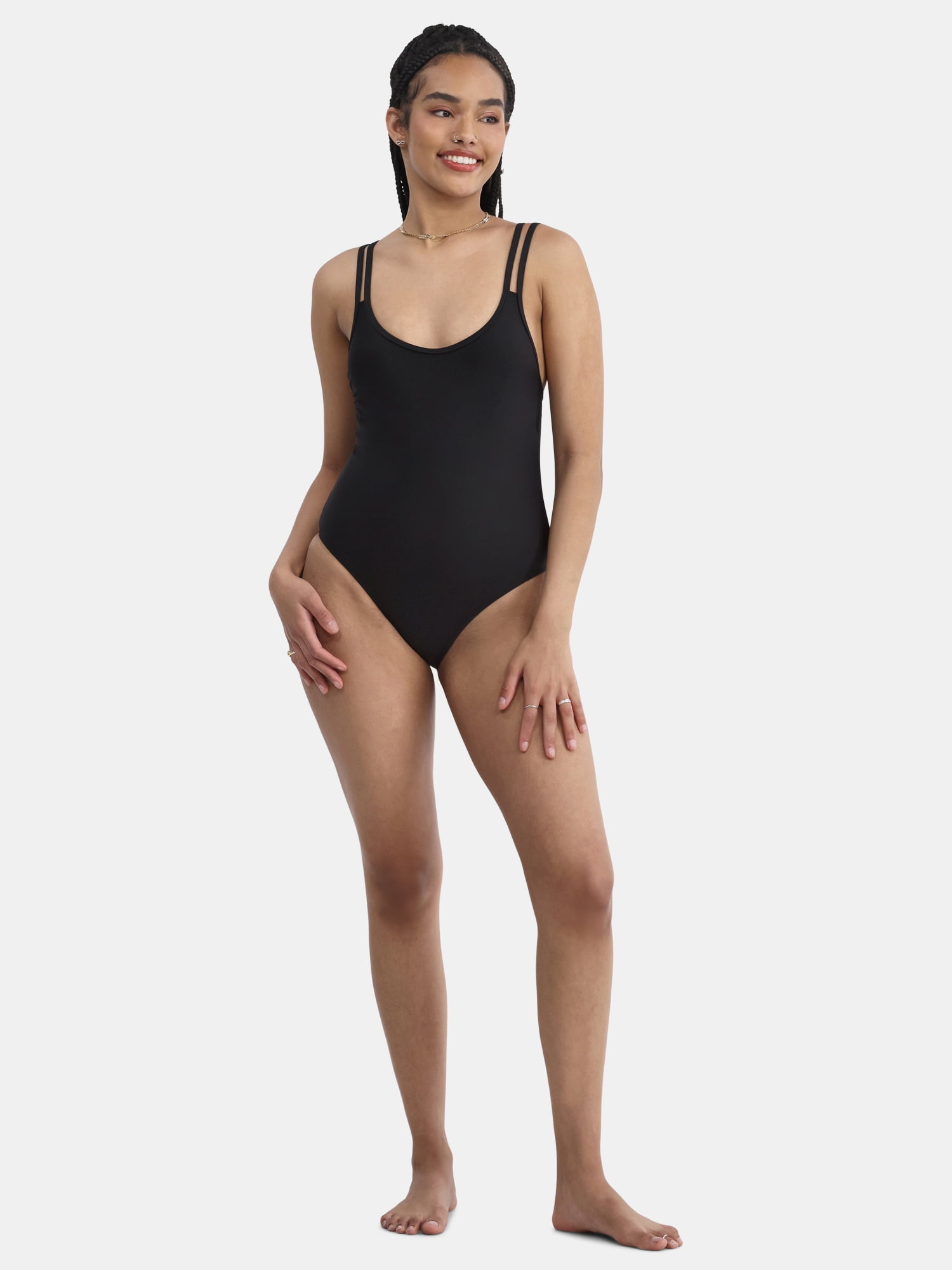 No Boundaries Women's High Leg One Piece Swimsuit, Sizes XXS-XXL