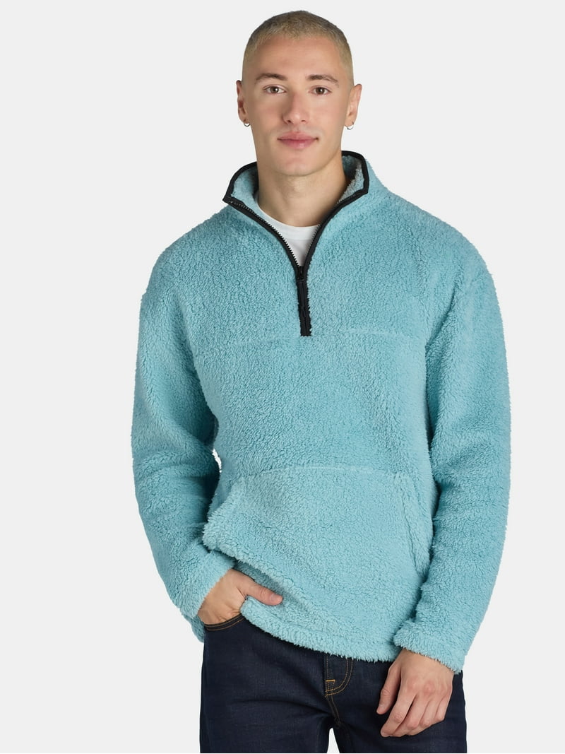 No Boundaries Men's High Pile Fleece Quarter-Zip Pullover with