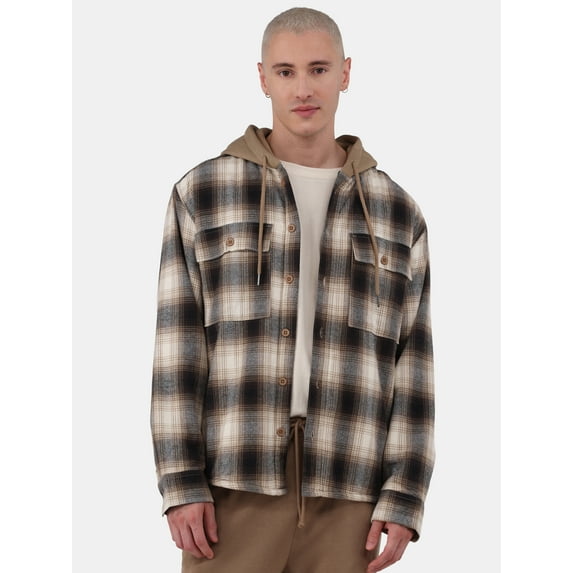 No Boundaries High Pile Fleece Shirt with Hood, Men's and Big Men's, Sizes XS-5XL