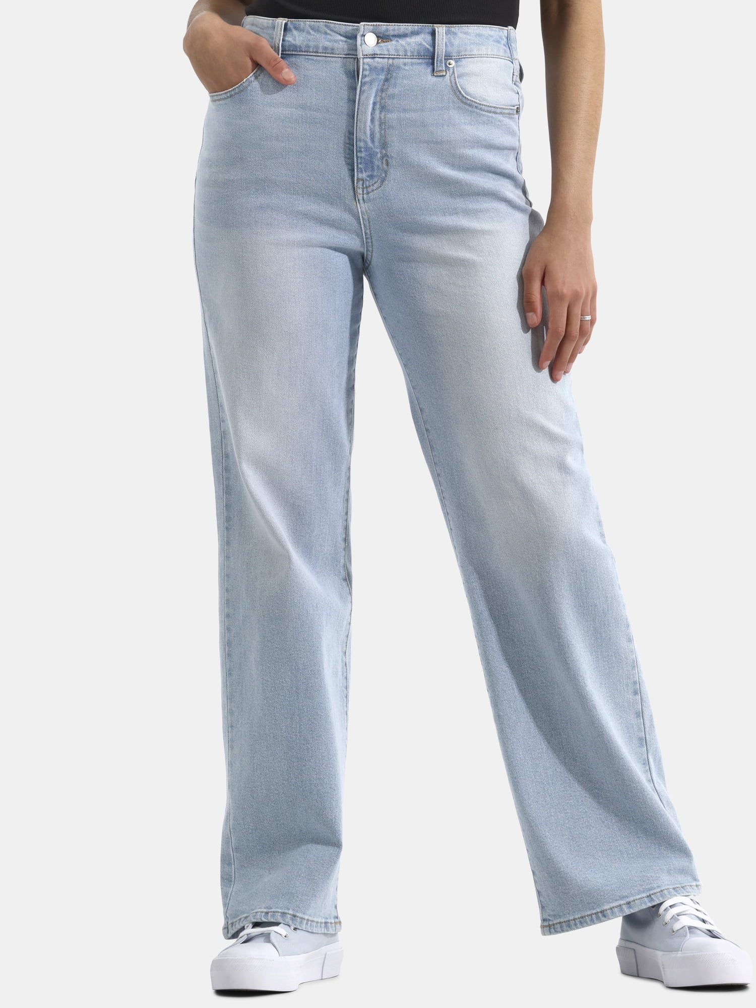 No Boundaries High Rise Baggy Jeans with Wide Leg, 32" Inseam, Women's