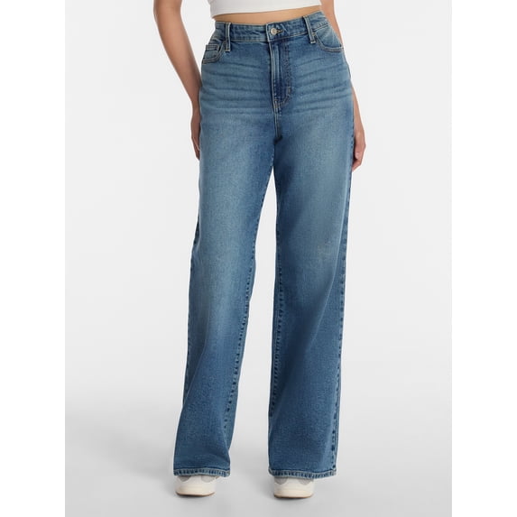 No Boundaries High Rise Baggy Wide Leg Jeans, 30" Inseam, Women's and Women's Plus Sizes XXS-4X