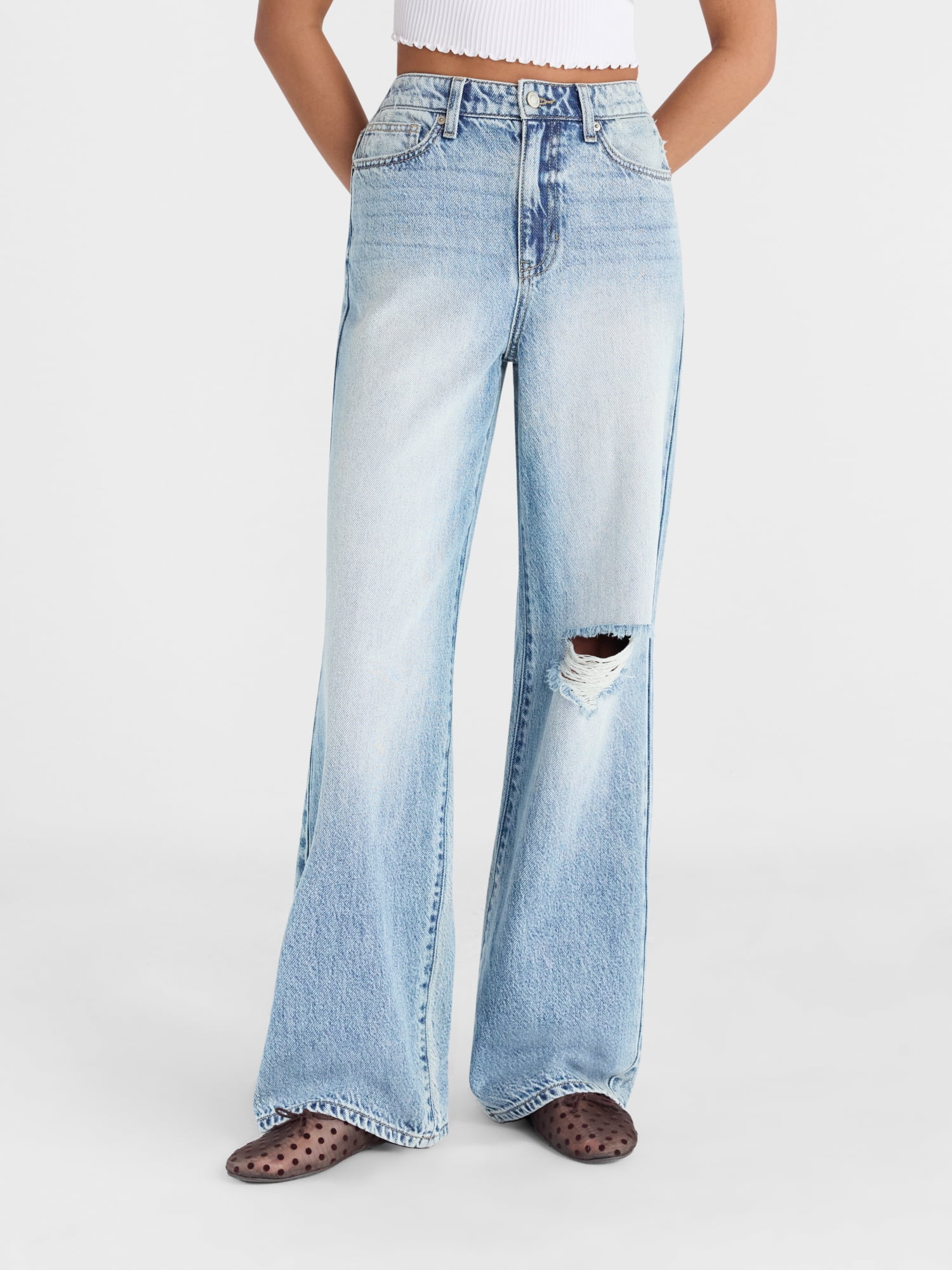 No Boundaries High Rise Baggy Wide Leg Jeans, 32'' Inseam, Women's and Women's Plus, Sizes XXS-4X