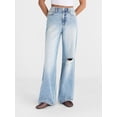 thumbnail image 1 of No Boundaries Women's High-Rise Baggy Wide-Leg Jeans, 32 in Inseam, Medium Denim Destruct, XS, 1 of 5
