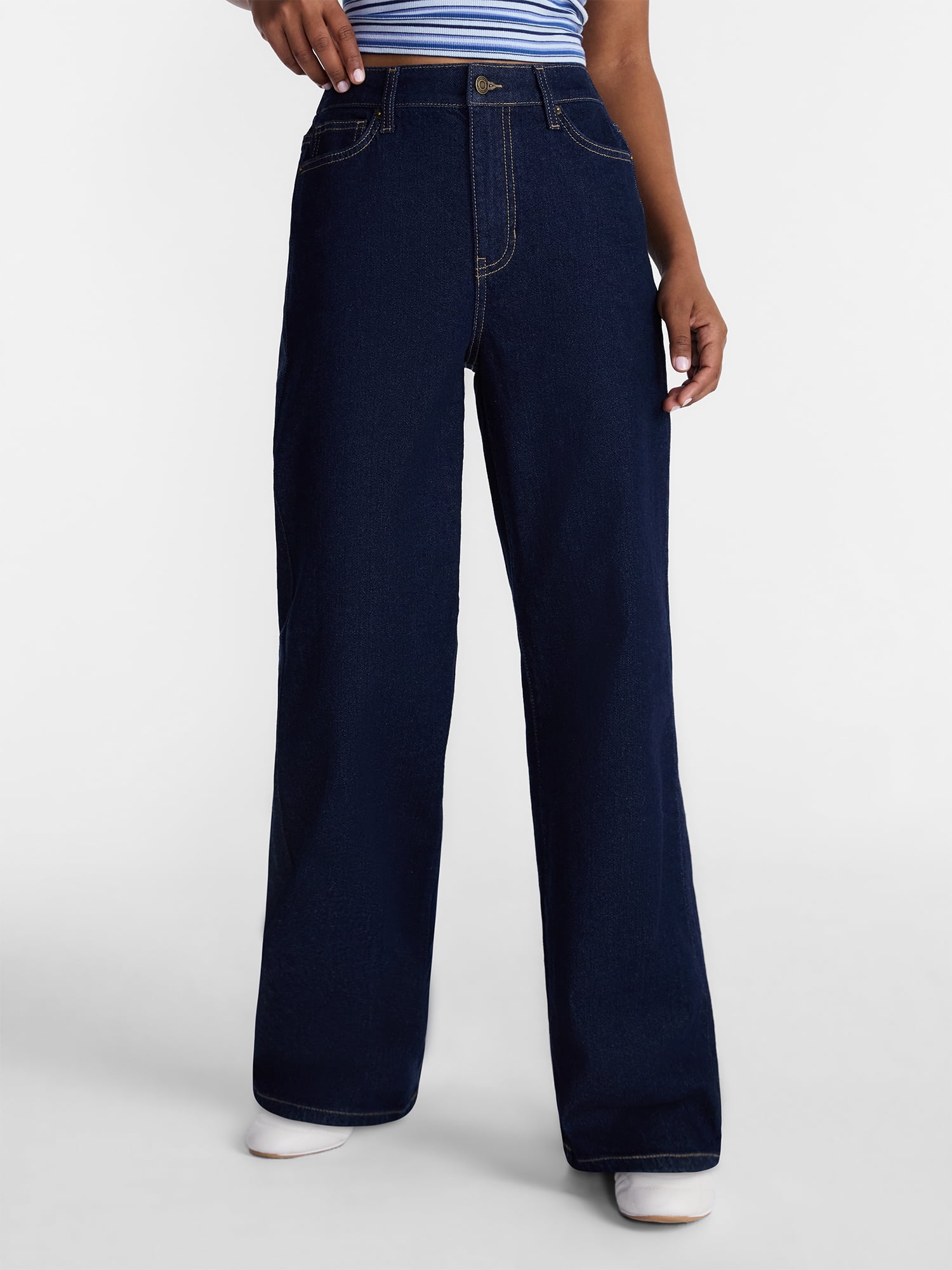No Boundaries High Rise Baggy Wide Leg Jeans, 32'' Inseam, Women's and Women's Plus, Sizes XXS-4X
