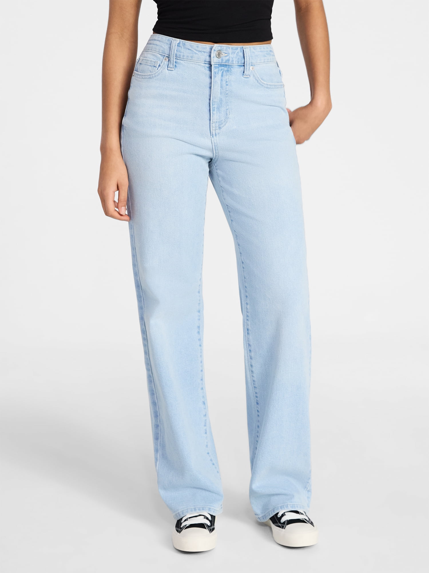 No Boundaries High Rise Baggy Wide Leg Jeans, 32" Inseam, Women's and Women's Plus Sizes XXS-4X