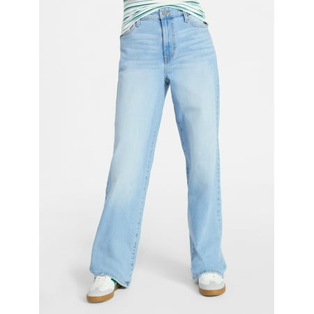 No Boundaries High Rise Baggy Wide Leg Jeans, 34" Inseam, Women's and Women's Plus Sizes XXS-4X
