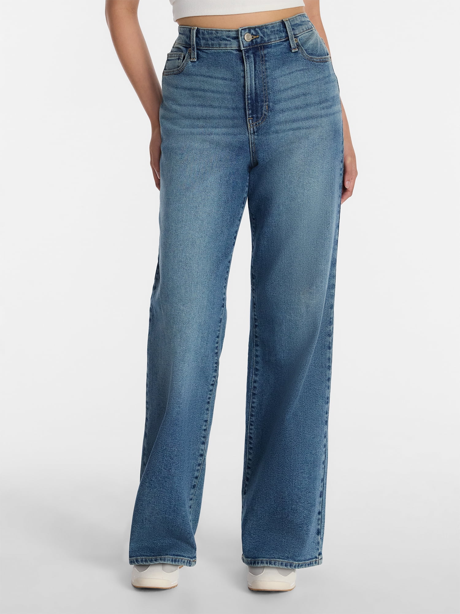 No Boundaries High Rise Baggy Wide Leg Jeans, 30'' Inseam, Women’s and Women's Plus XXS-4X