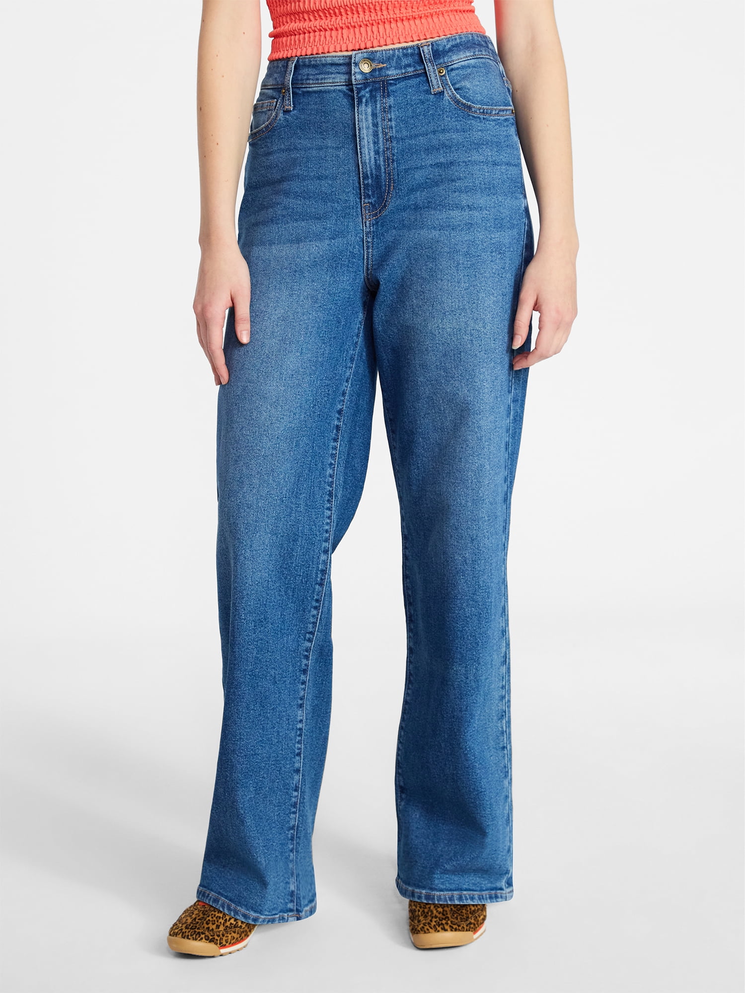 No Boundaries High Rise Baggy Wide Leg Jeans, 34" Inseam, Women's and Women's Plus Sizes XXS-4X