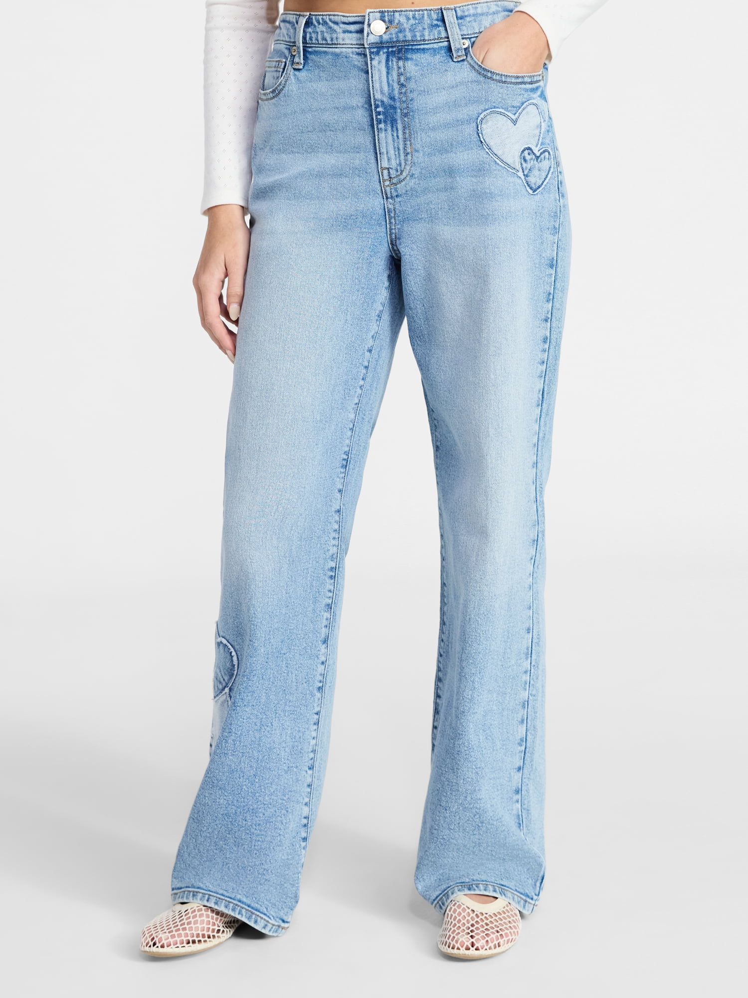 No Boundaries High Rise Baggy Wide Leg Jeans, 32" Inseam, Women's and Women's Plus Sizes XXS-4X