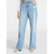 NO BOUNDARIES High Rise Baggy Wide Leg Jeans with Heart Patch, 32'' Inseam, Women’s and Women's Plus XXS-4X